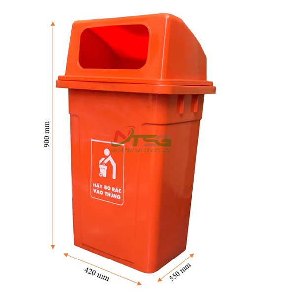 Thùng rác nhựa nắp hở 90 lít màu cam