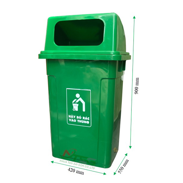 Thùng rác nhựa nắp hở 90 lít xanh lá