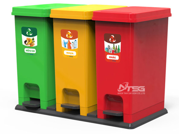 Thùng rác phân loại 3 ngăn 3 màu